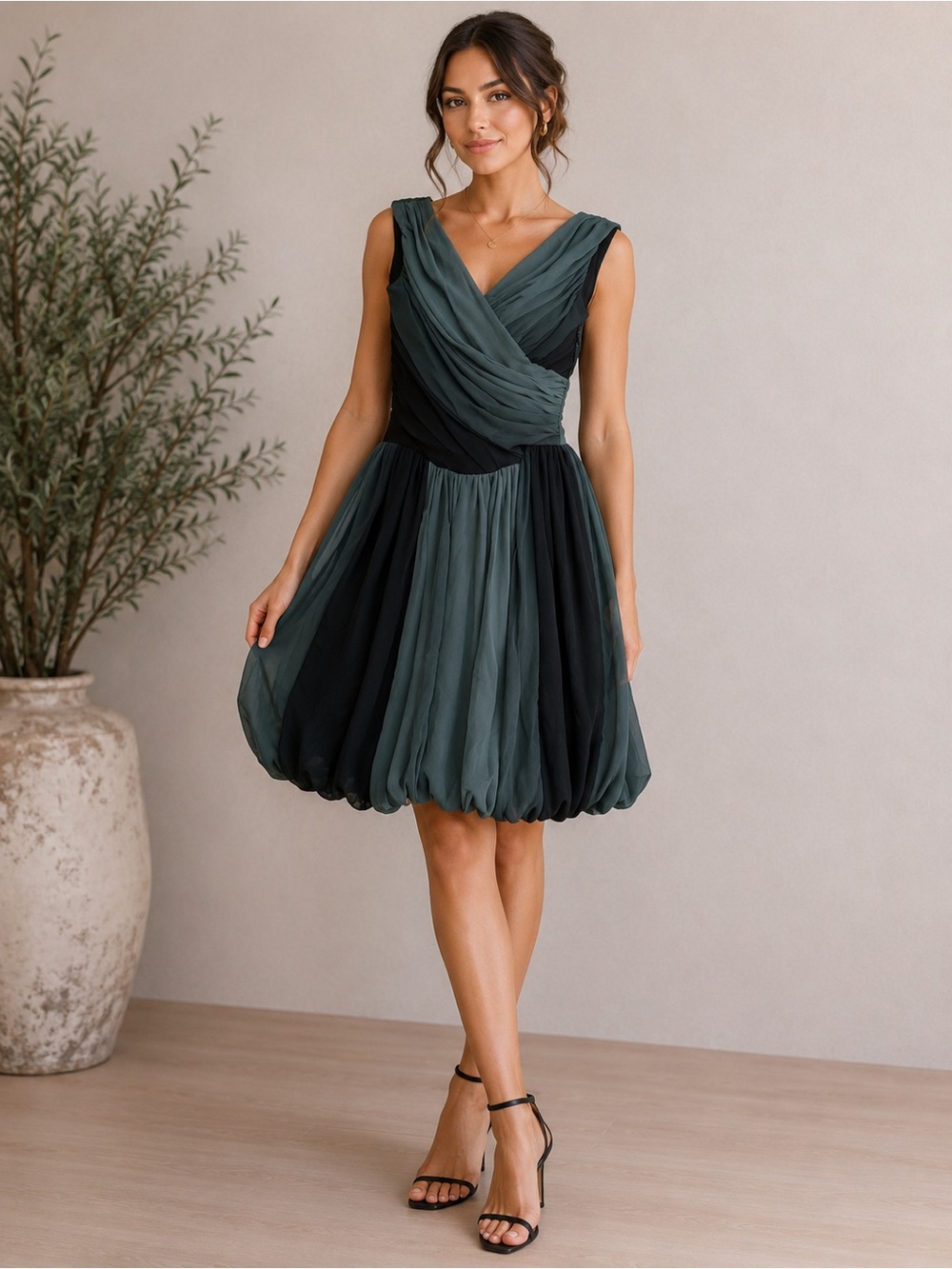 Yansi Fugel 100% Silk Sleeveless Midi Dress Size 4 Elegant Occasion Dress